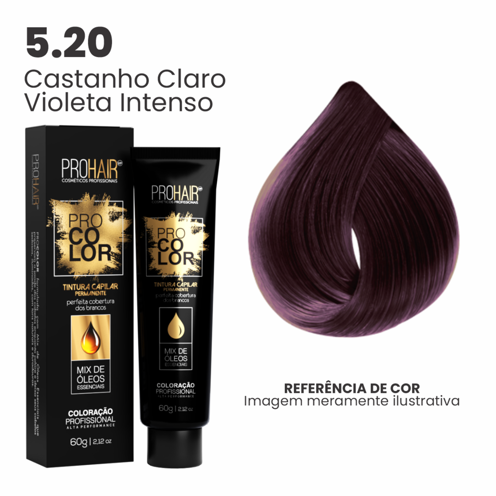 Coloração Profissional 60g Pro Color - 5.20 Castanho Claro Violeta Intenso