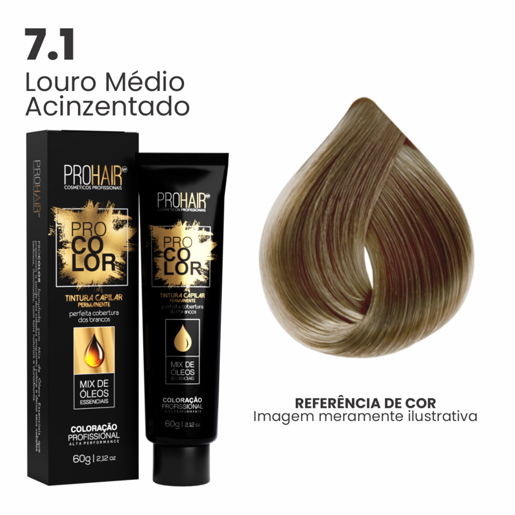 Coloração Profissional 60g Pro Color - 7.1 Louro Médio Acinzentado