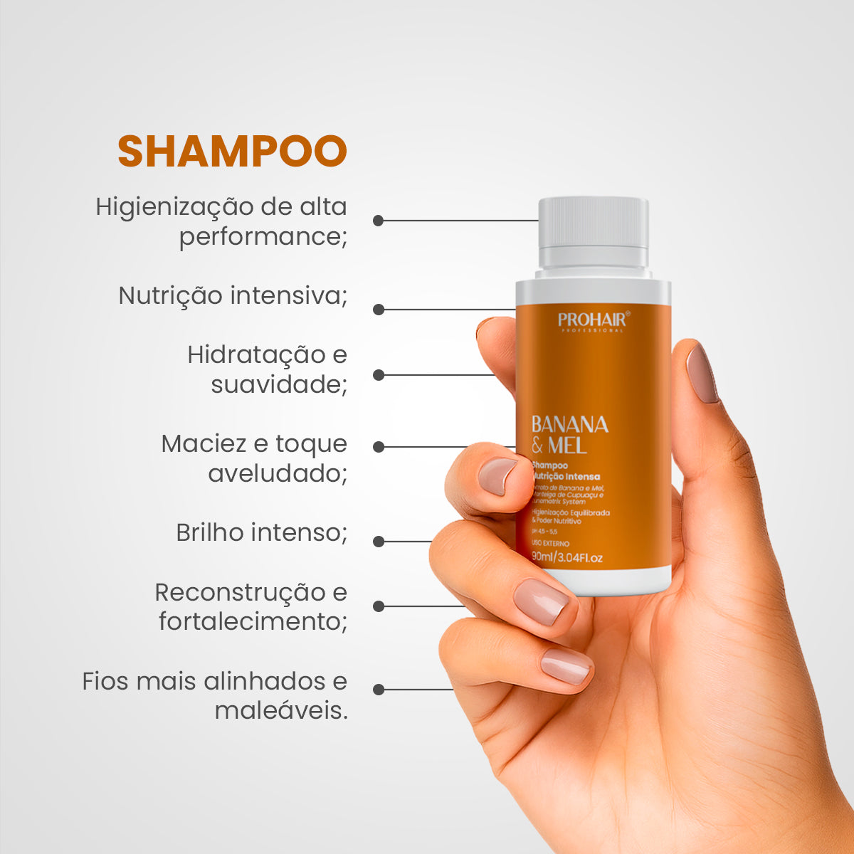Shampoo de Nutrição Intensa Banana e Mel 90mL - Prohair