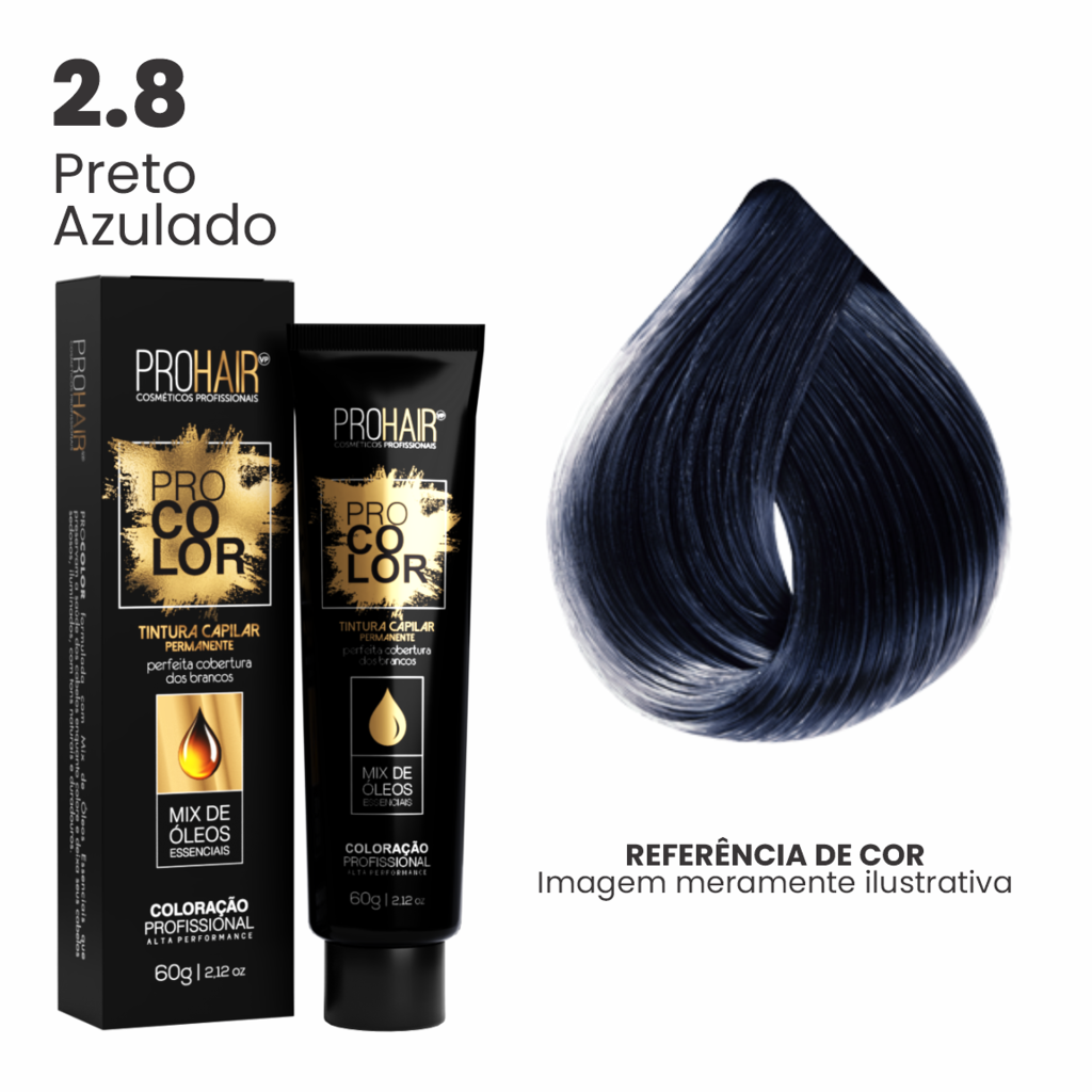 Coloração Profissional 60g Pro Color - 2.8 Preto Azulado