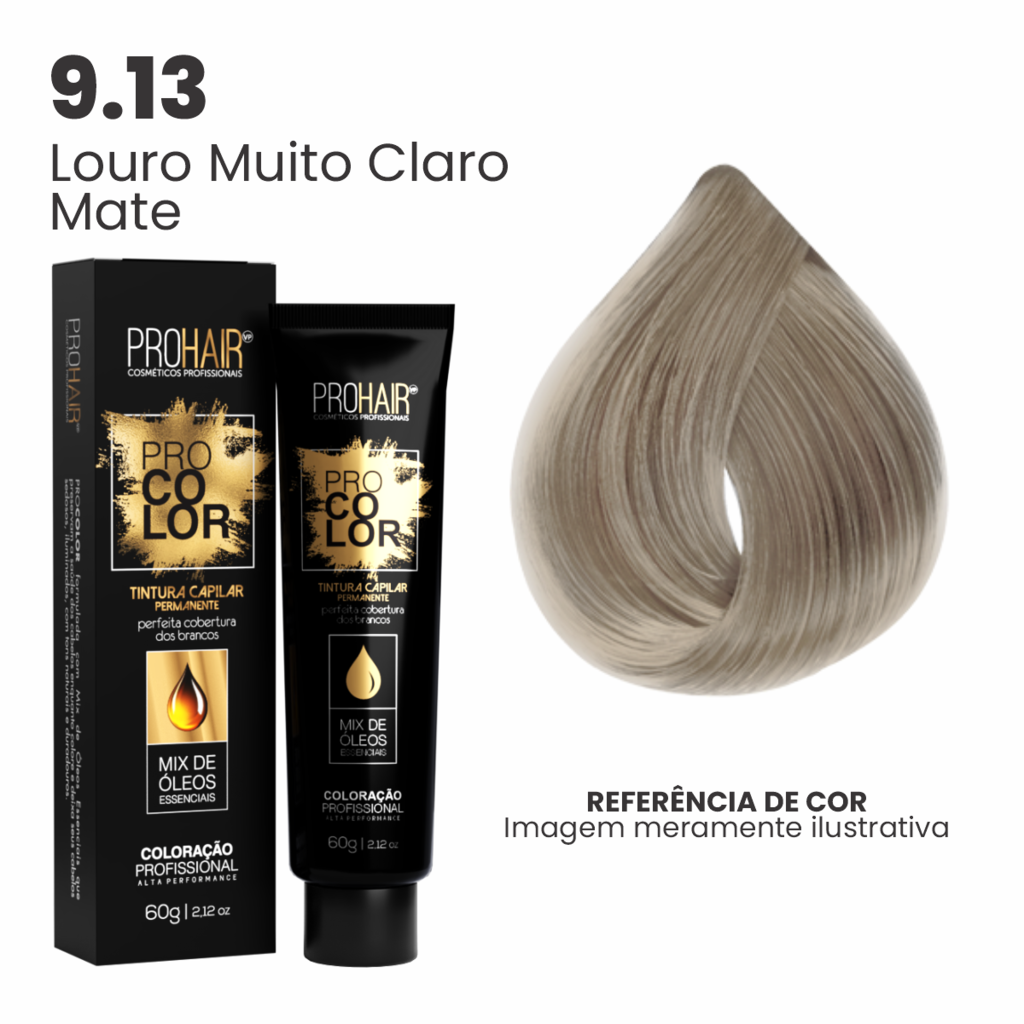 Coloração Profissional 60g Pro Color - 9.13 Louro Muito Claro Mate