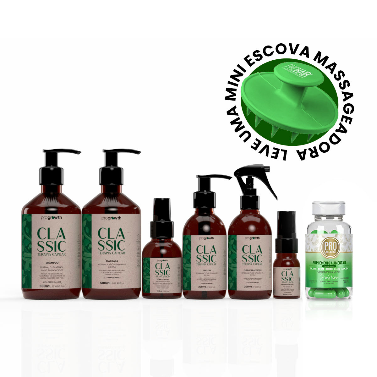 Kit Classic ProGrowth 7 Itens (500mL) + Escova Massageadora