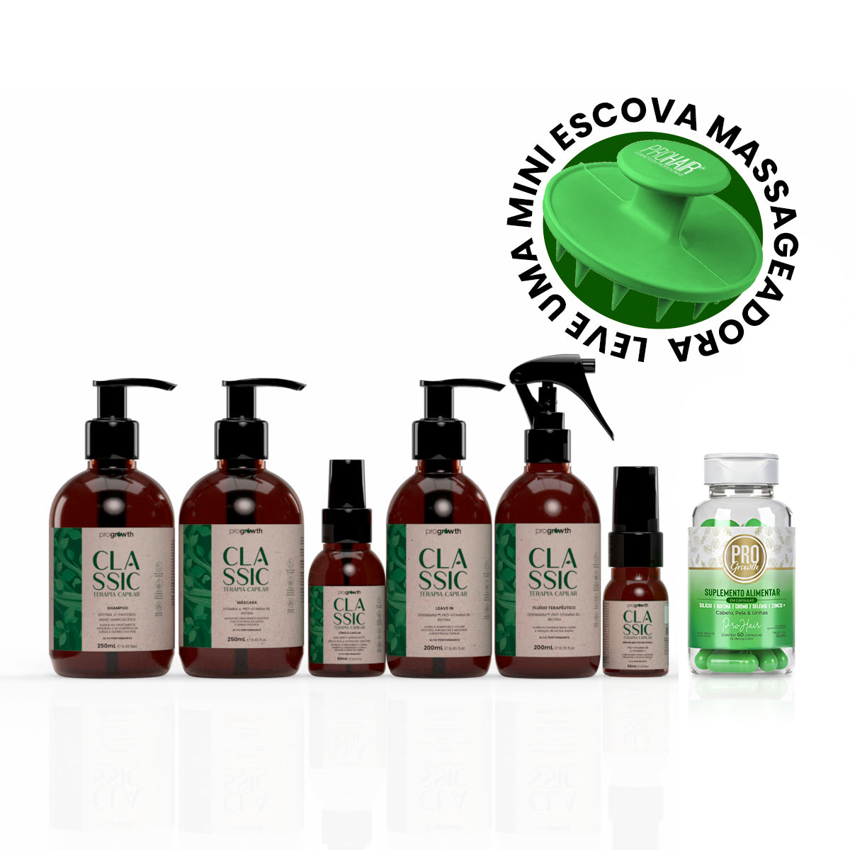 Kit Classic ProGrowth 7 Itens (250mL) + Escova Massageadora